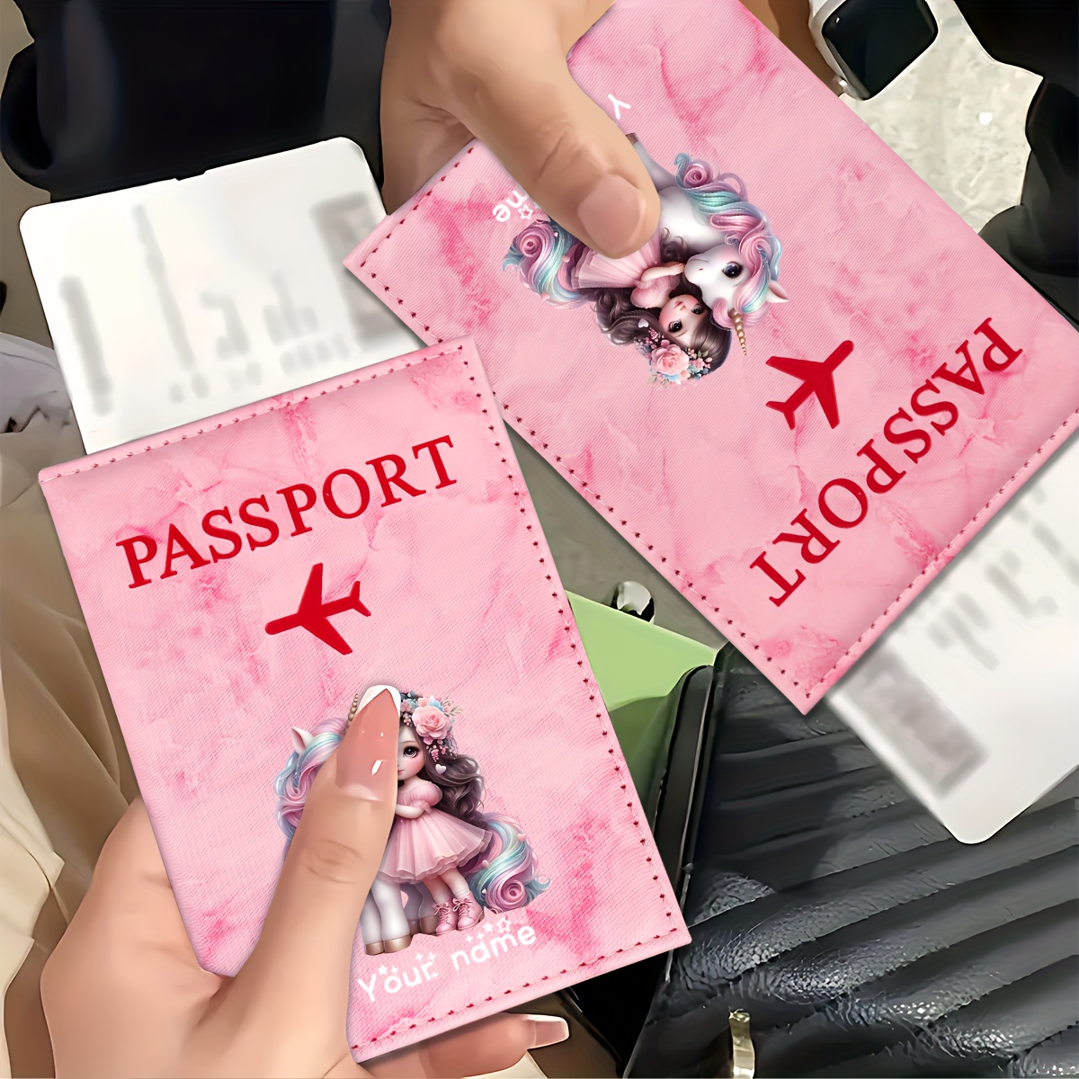 Travel Accessories Plane - Porte-passeport en PU à motif licorne